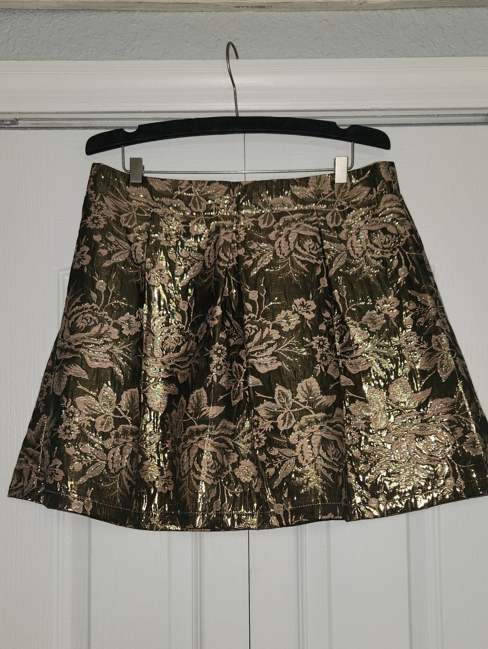 Soieblu Metallic Floral Circle Skirt in Gold and Brown